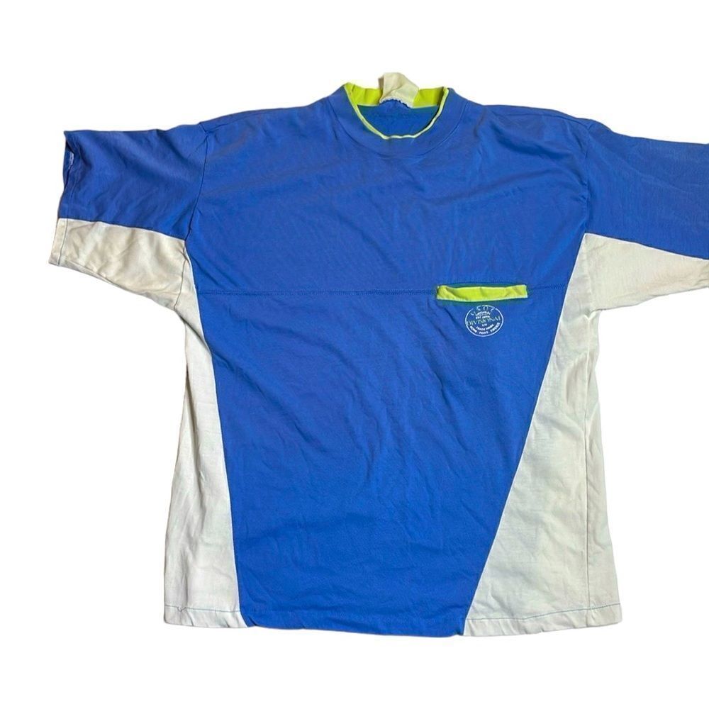 90s Vintage Color Block Blue White and green Tshirt Large